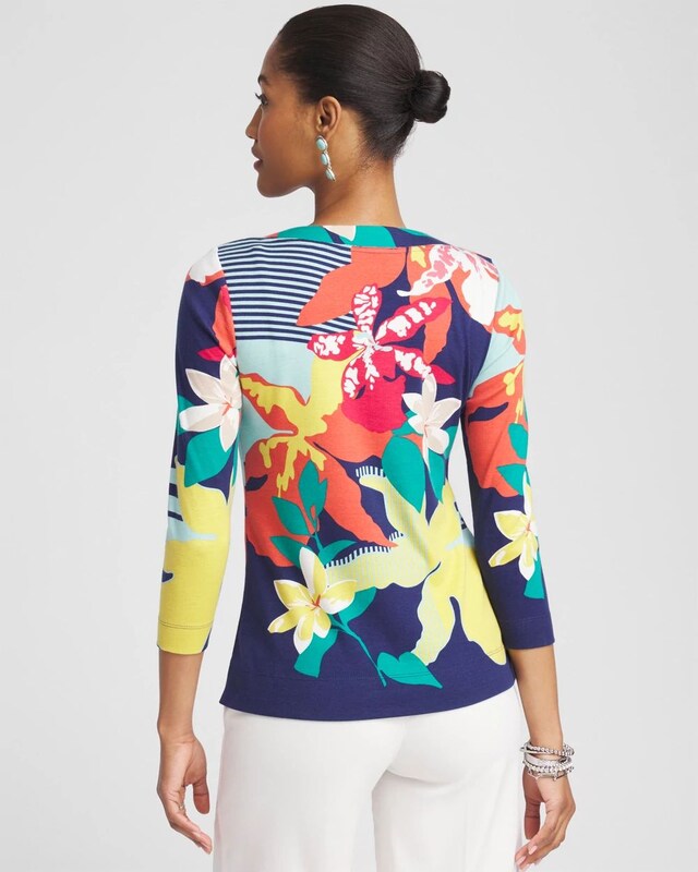 Floral 3/4 Sleeve Bateau Neck Tee - image 3